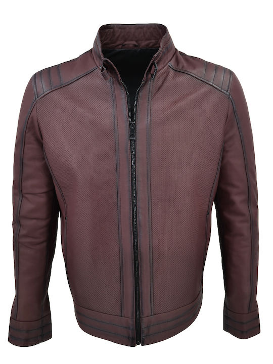 Δερμάτινα 100 Men's Winter Leather Biker Jacket Brown