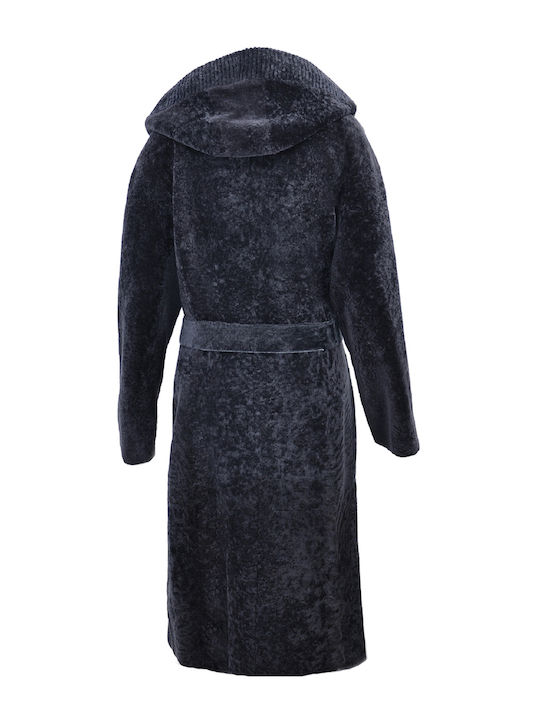 Mouton Women's Gray Coat with Hood
