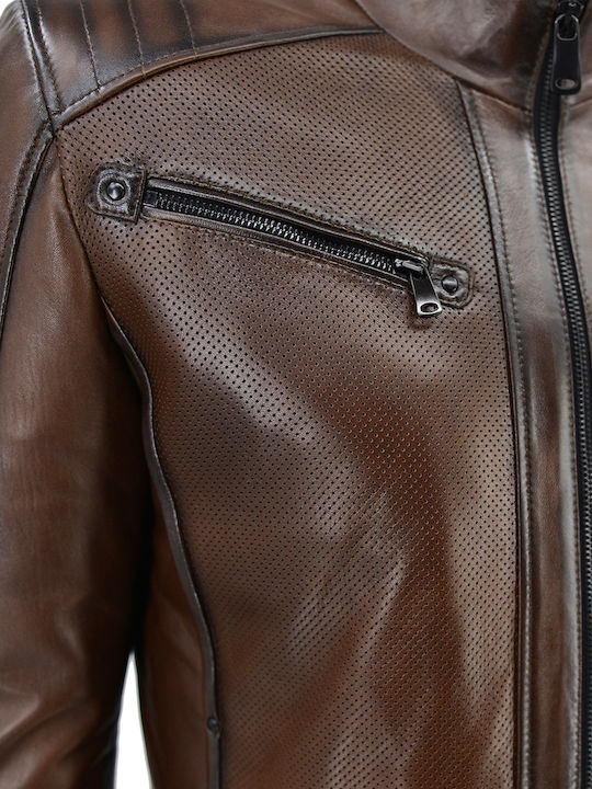 Lederjacke Jacke Biker Braun