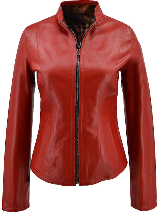 Piele Jachetă de femei Biker Jacket Roșu