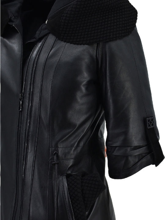 Dermatina 100 Women's Short Lifestyle Leather Jacket for Winter Black