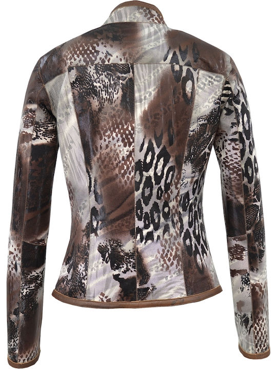 Δερμάτινο Γυναικείο Biker Jacket Καφέ