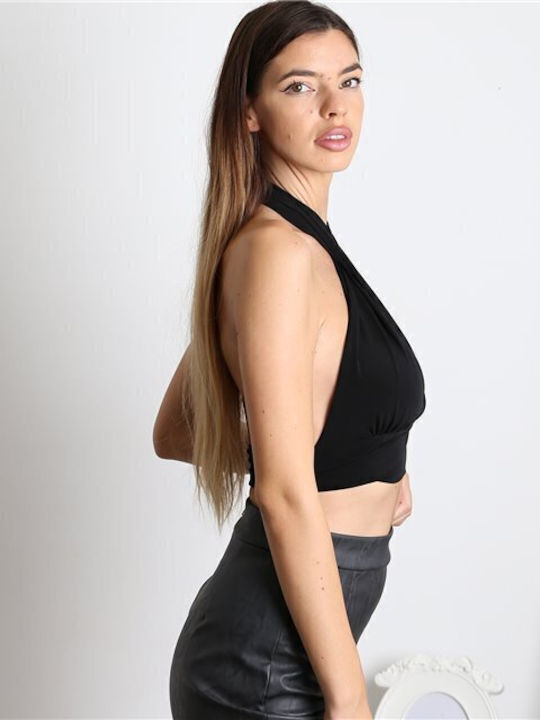 Γυναικείο Καλοκαιρινό Crop Top Αμάνικο Μαύρο