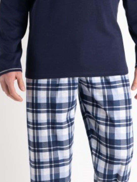 Relax Lingerie Men's Winter Checked Pajamas Set Blue