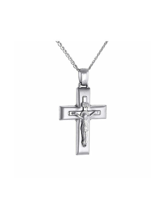 Ioannis Kosmima Men's White Gold Cross 14K Double Sided with Chain