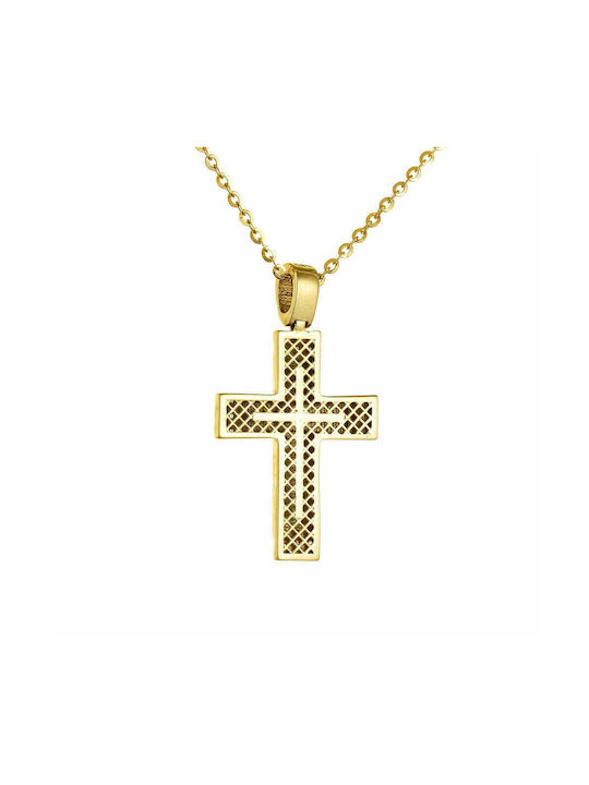 Ioannis Kosmima Damen Gold Kreuz 14K Beidseitig mit Kette