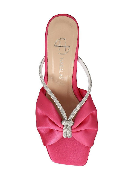Satin Mules mit Chunky Hoch Absatz in Fuchsie Farbe