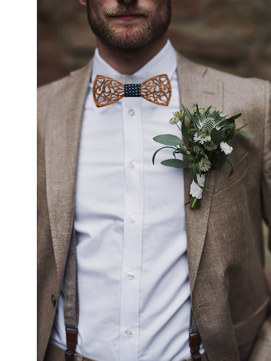 Legend Accessories Wooden Bow Tie Set with Cufflinks and Pochette Navy Blue