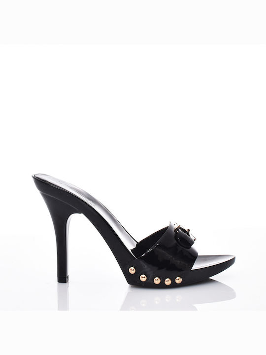 Jeffrey Campbell Leder Mules mit Chunky Hoch Absatz in Schwarz Farbe