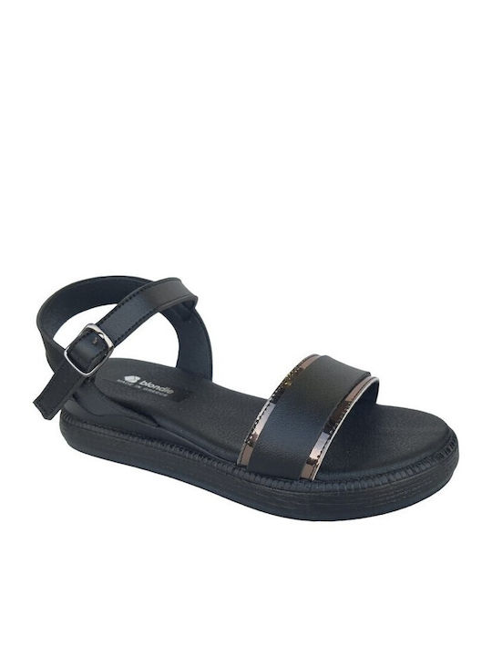 Blondie Damen Flache Sandalen mit Riemen in Schwarz Farbe