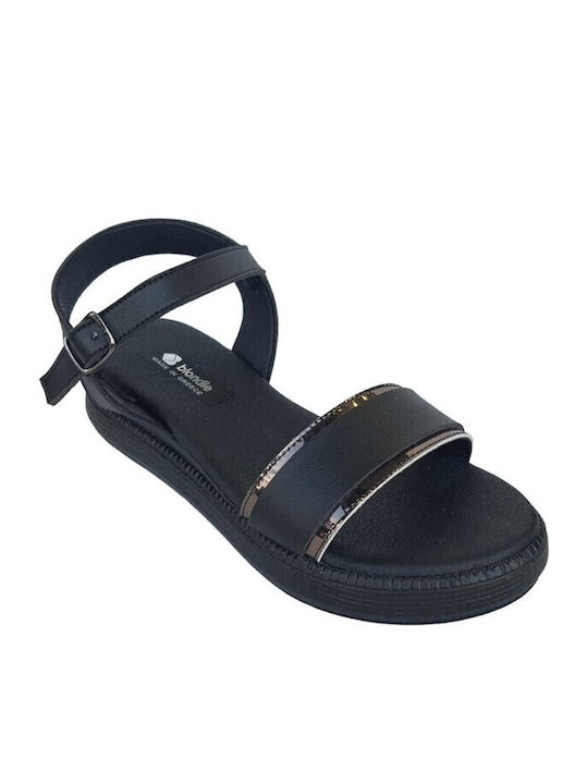 Flache Sandalen für Damen mit Riemen in Schwarz Farbe
