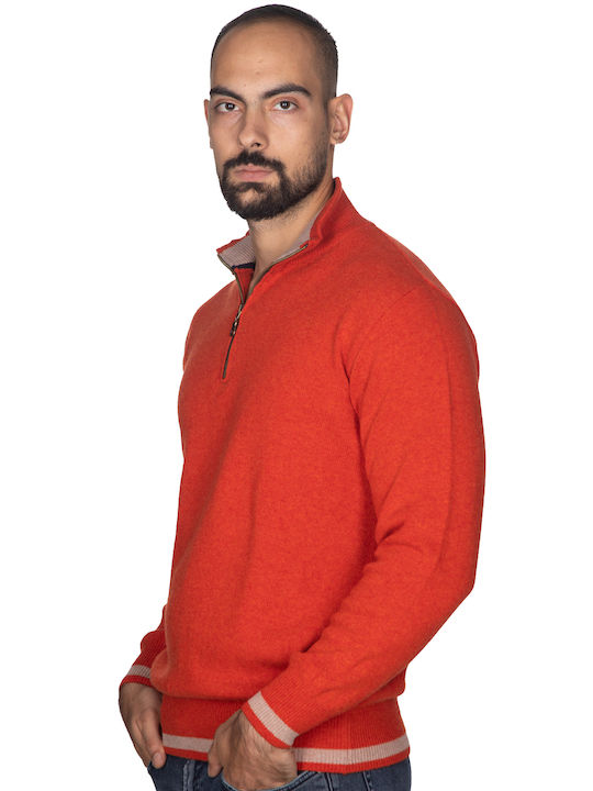 Vera Men's Long Sleeve Sweater with Zipper Orange