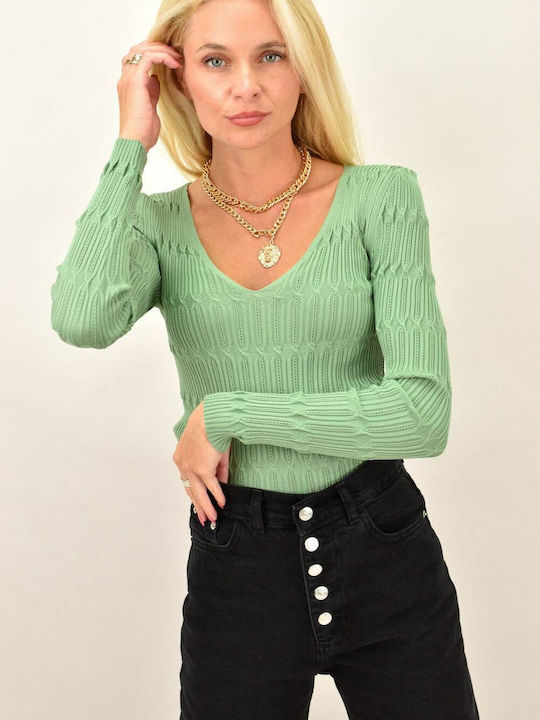 Potre Women's Blouse Long Sleeve with V Neckline Green