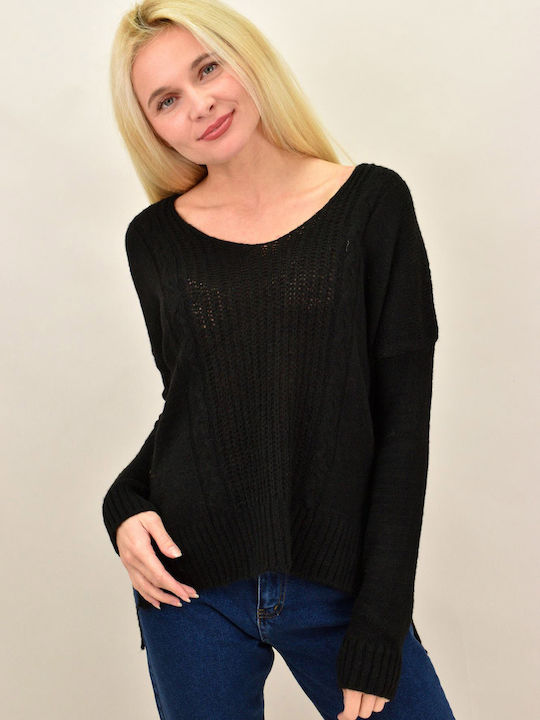 Potre Women's Long Sleeve Sweater Cotton with V Neckline Black