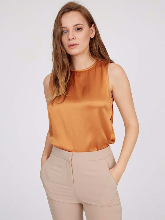 Damen Sommer Bluse Ärmellos Orange