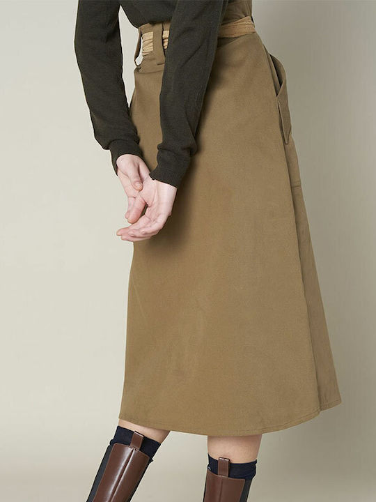 Silvian Heach High Waist Midi Skirt in Brown color