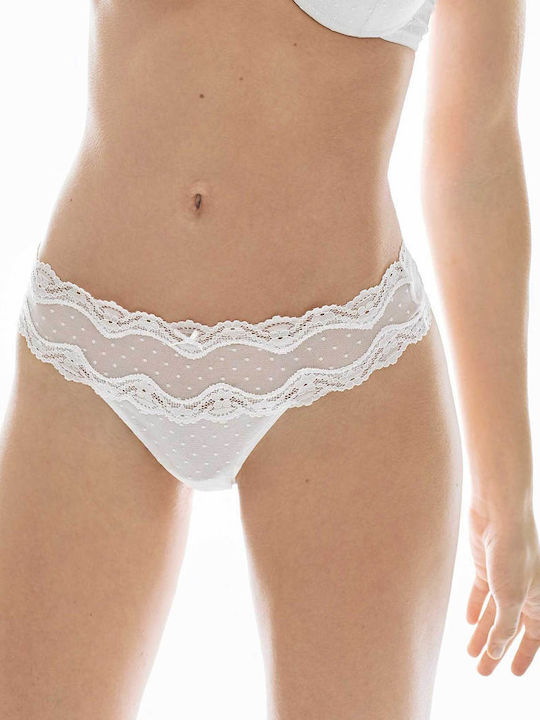 Γυναικείο String με Δαντέλα Λευκό