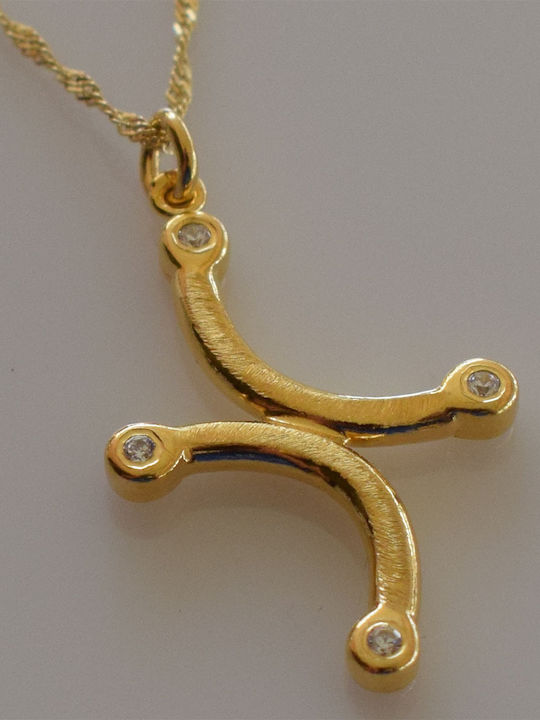 Bizoutaki Kreuz aus Vergoldetem Silber mit Kette