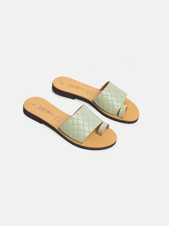 InShoes Leather Women's Flat Sandals in Green Color