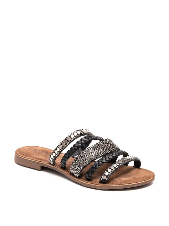 Lazamani Leather Women's Flat Sandals in Black Color