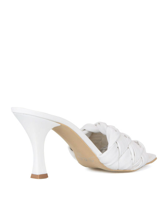 Mules with Thin High Heel in White Color