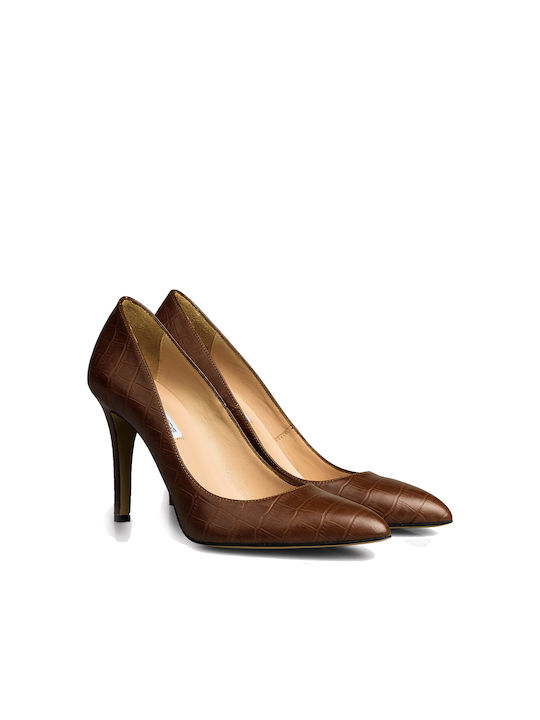 Sagiakos Leather Pointed Toe Tabac Brown Heels