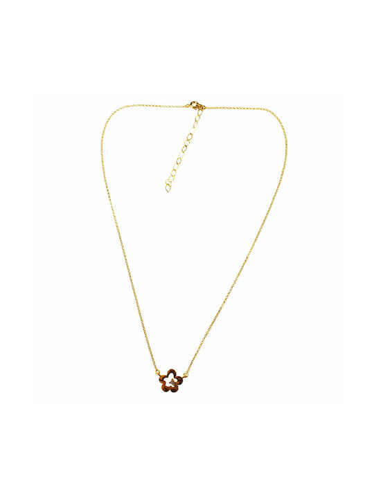 Bizoutaki Necklace with design Flower Gold Plated with Zircon