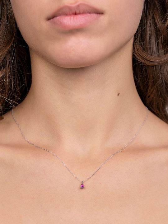 Kiriakos Gofas Necklace from White Gold 9K Fuchsia