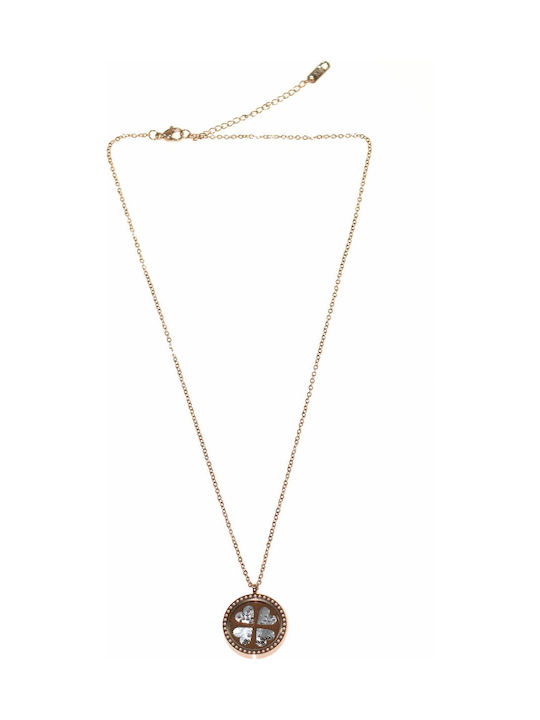 Bizoutaki Necklace with design Heart from Pink Gold Plated Steel