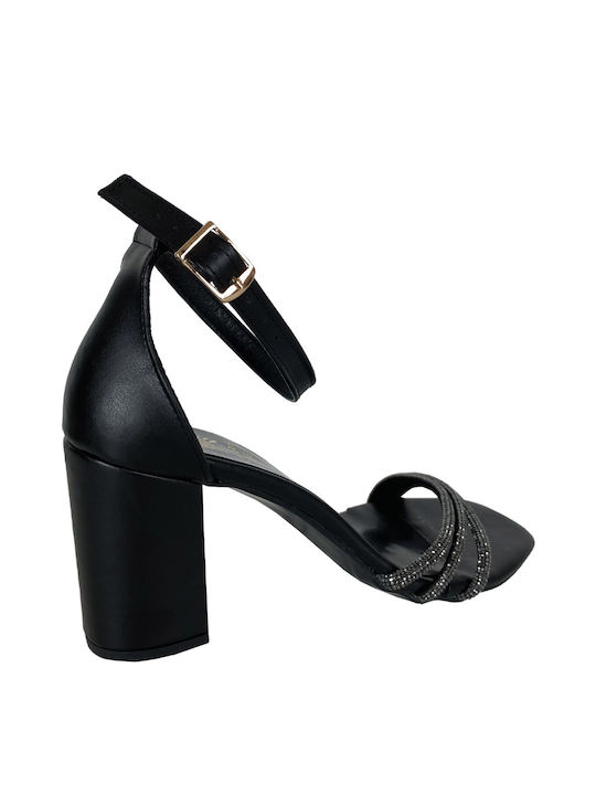 Sandale dama cu Gros Toc Inalt in Culorea Negru