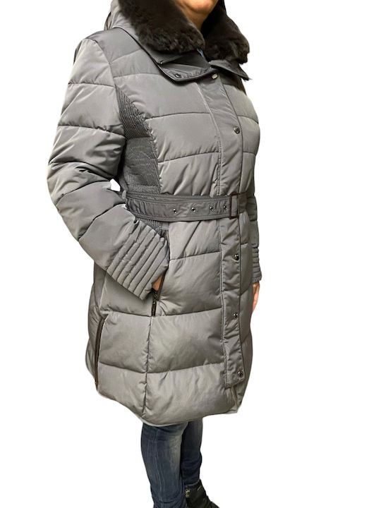 Rino&Pelle Women's Long Puffer Jacket for Winter Gray