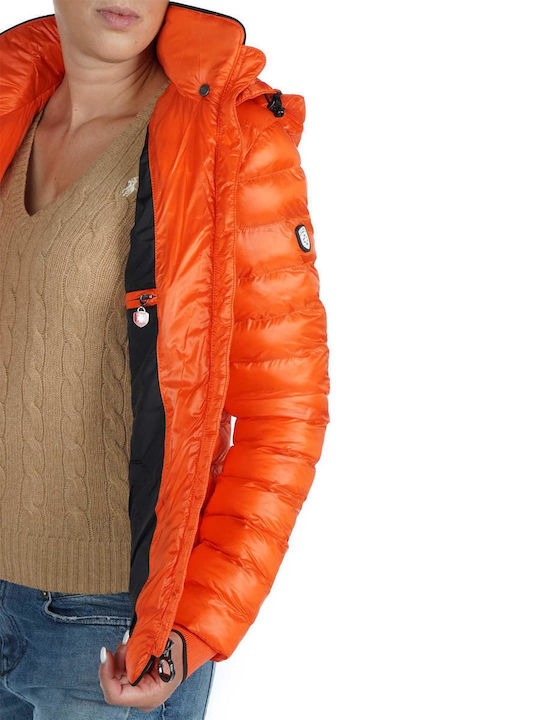 Women's Short Puffer Jacket for Winter with Hood Red
