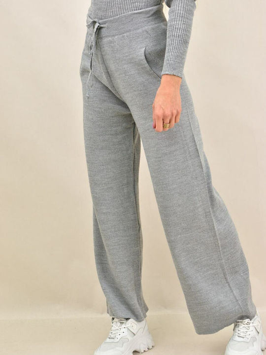 Potre Damen Stoff Hose Schlag mit Gummizug Gray