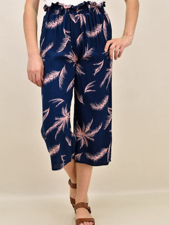 First Woman Damen Hochtailliert Stoff Palazzo-Hose mit Gummizug in Gerader Linie Marineblau