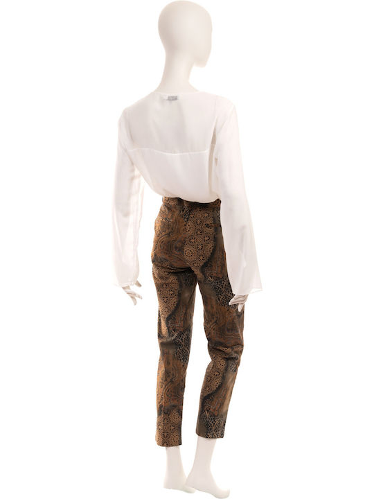 Women's High-waisted Fabric Trousers Brown