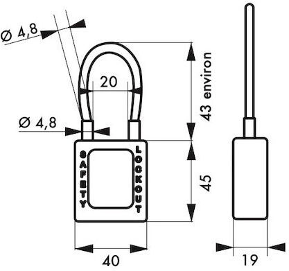 Thirard Plastic Padlock with Cable with Key 38mm Yellow 1pcs