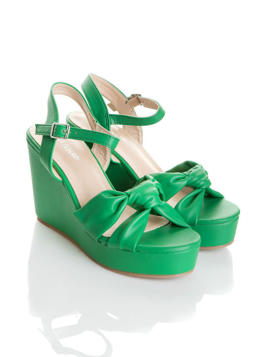 Shoe Art Women's Ankle Strap Platforms Green