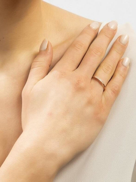 Eforo Damen Ring Halbring mit Zirkonia aus Silber Vergoldet