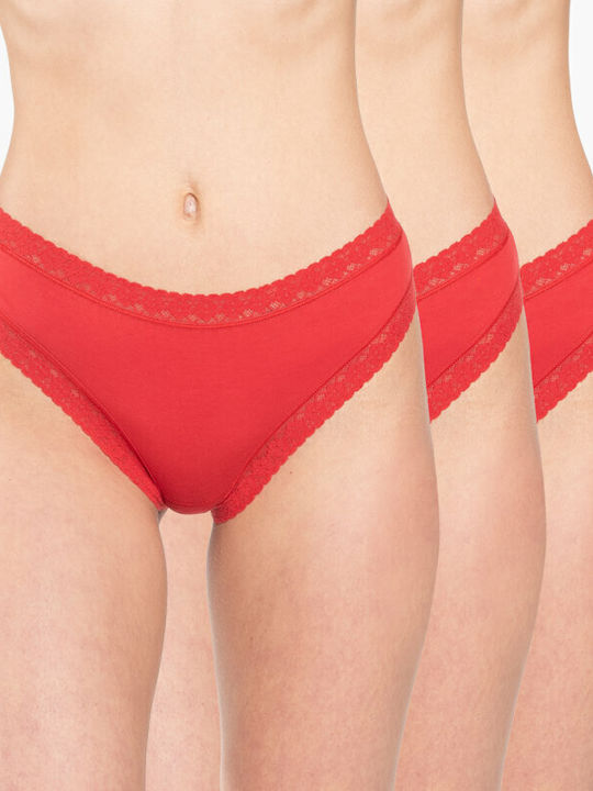 A.A UNDERWEAR Βαμβακερά Γυναικεία Slip 3Pack Κόκκινα