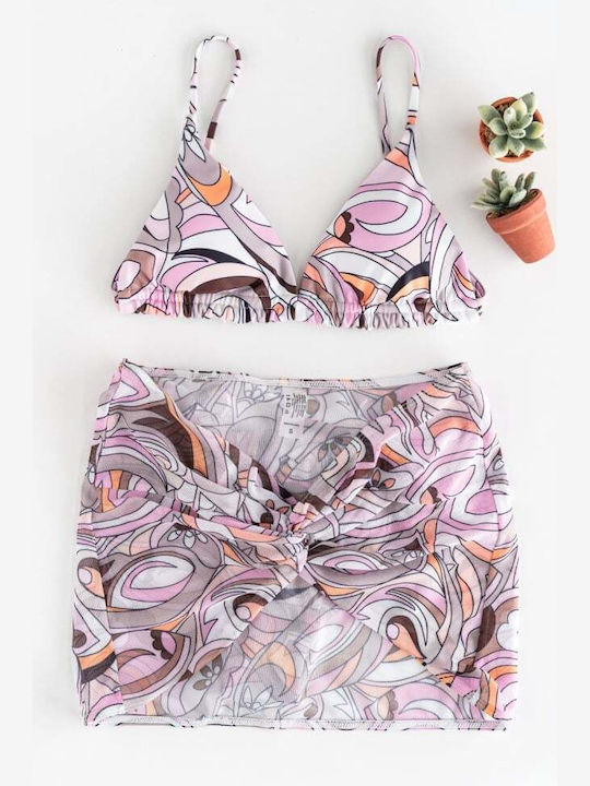 Set Bikini 3 Τεμαχίων Τριγωνάκι Ροζ