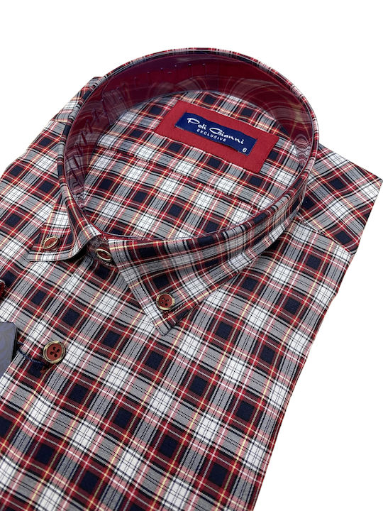 Poli Gianni Men's Shirt Long Sleeve Checked Red