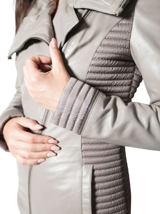 Δερμάτινο Γυναικείο Biker Jacket Γκρι