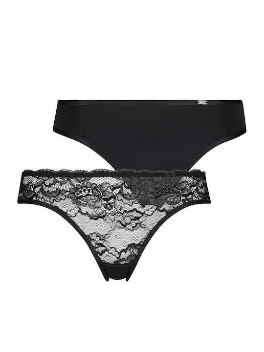 Angie Γυναικεία Slip 2Pack με Δαντέλα Μαύρα