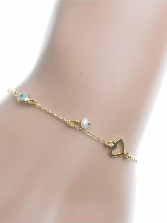 Paraxenies Bracelet Chain with design Eye made of Silver Gold Plated with Pearls