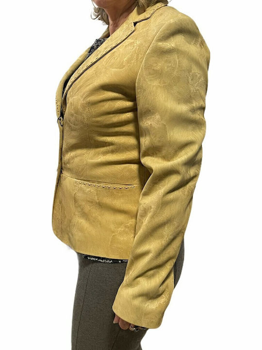 MARKOS LEATHER Γυναικείο Δερμάτινο Μεσάτο Σακάκι Ταμπά