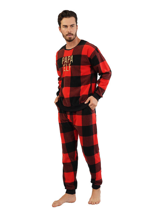 Vienetta Secret Men's Winter Fleece Checked Pajamas Set Multicolour