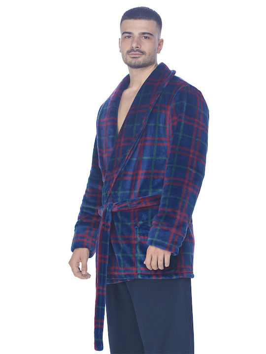 Koyote Men's Winter Checked Pajama Robe Blue