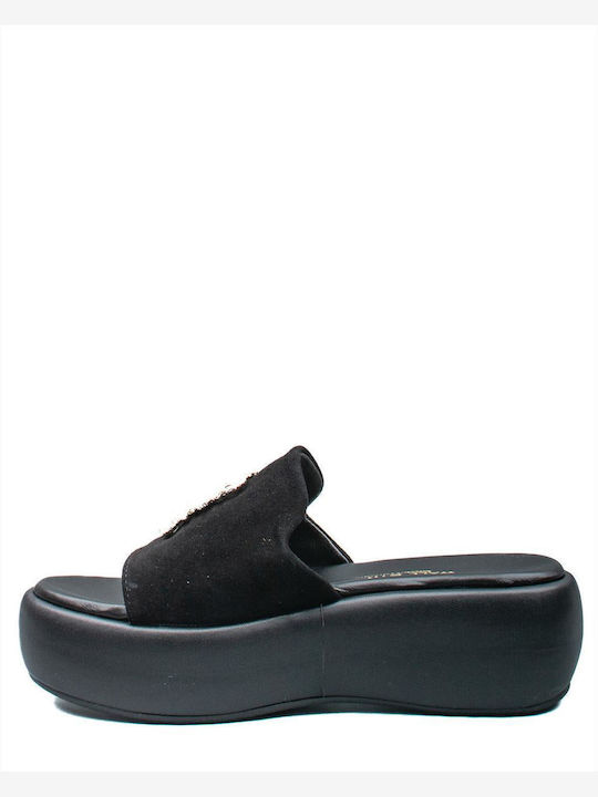 Wall Street Leather Women's Flat Sandals Flatforms in Black Color