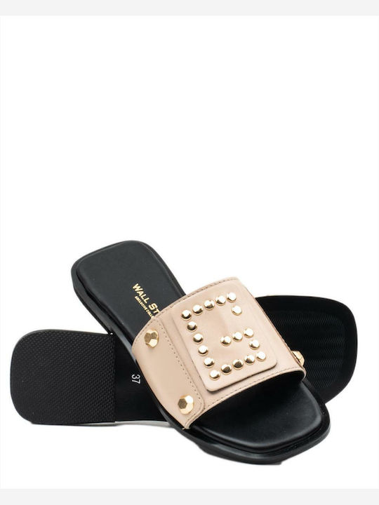 Leather Women's Flat Sandals in Beige Color