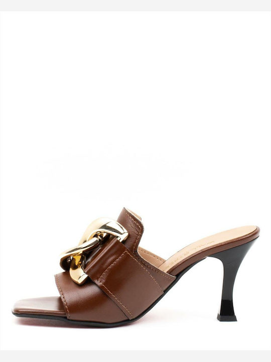 Wall Street Thin Heel Piele Mules Tabac Brown